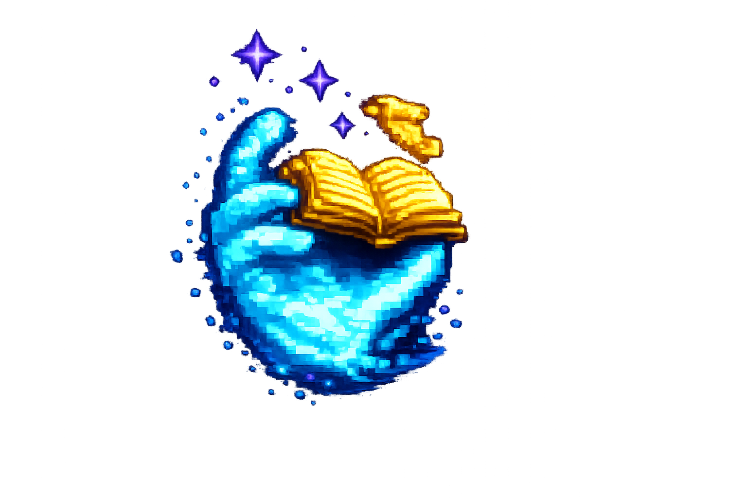 8-bit illustration of magic emerging from an open book